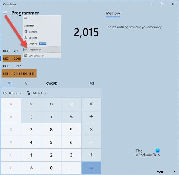 Windows10Calculatorを使用して10進数を2進数に変換する方法 