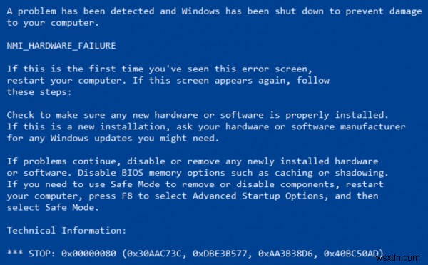 Windows10/8/7でNMI_HARDWARE_FAILUREBSODを修正 