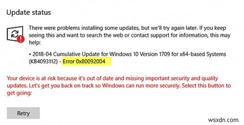 WindowsUpdateエラー0x80092004を修正 