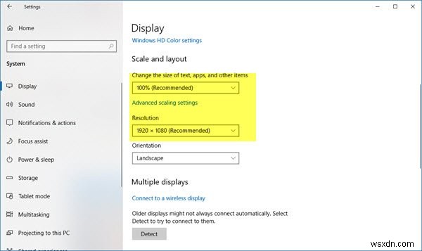 Windows10またはSurfaceデバイスのモニターの黒い境界線またはバー 