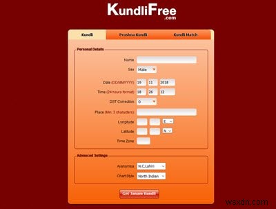 WindowsPC用の無料のKundli作成ソフトウェアとオンラインツール 