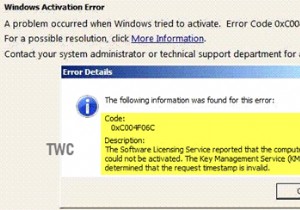 エラー0xC004F06C、KMSは要求のタイムスタンプが無効であると判断しました 