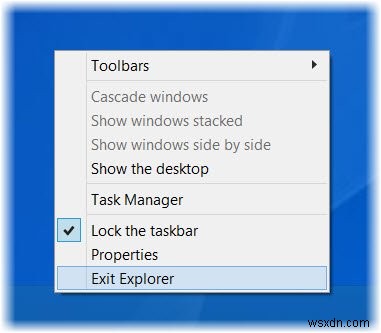 Windows10でタスクバーのコンテキストメニューを使用してエクスプローラーを終了する方法 