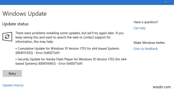 WindowsUpdateエラー0x80071a91を修正 
