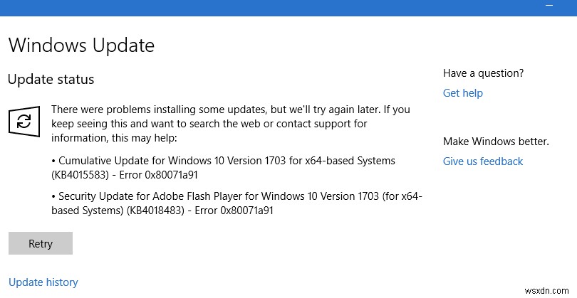 WindowsUpdateエラー0x80071a91を修正 