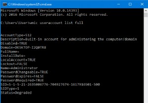 Windowsですべてのユーザーアカウントのリスト、設定、詳細を取得する方法 