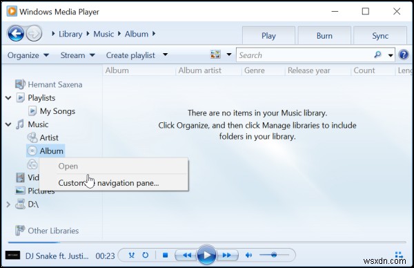 アルバム情報が表示されない、または間違っているWindows Media Player 