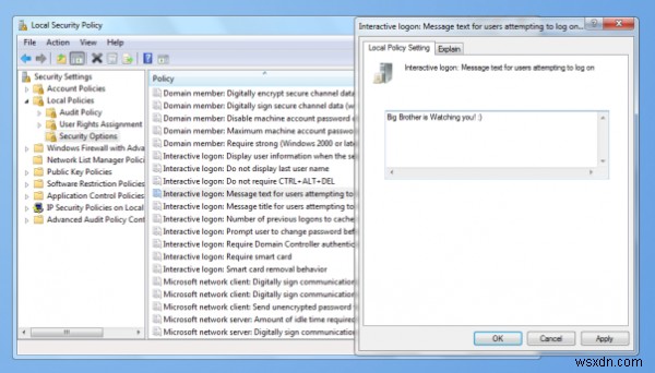Windows10でグループポリシーを使用してユーザーのログオンメッセージを作成する 