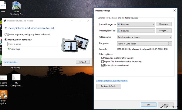 Windows 10に写真をインポートするときに、写真に日付とタイムスタンプを追加します 
