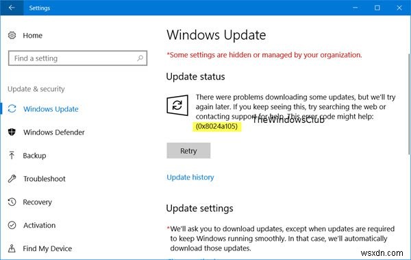 修正：Windows10アップデートエラーコード0x8024a105 