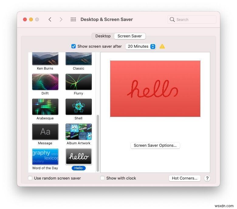 MacでHelloスクリーンセーバーを入手する方法 