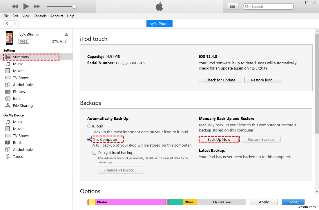 iPodTouchをコンピュータまたはiCloudに簡単にバックアップする3つの方法 