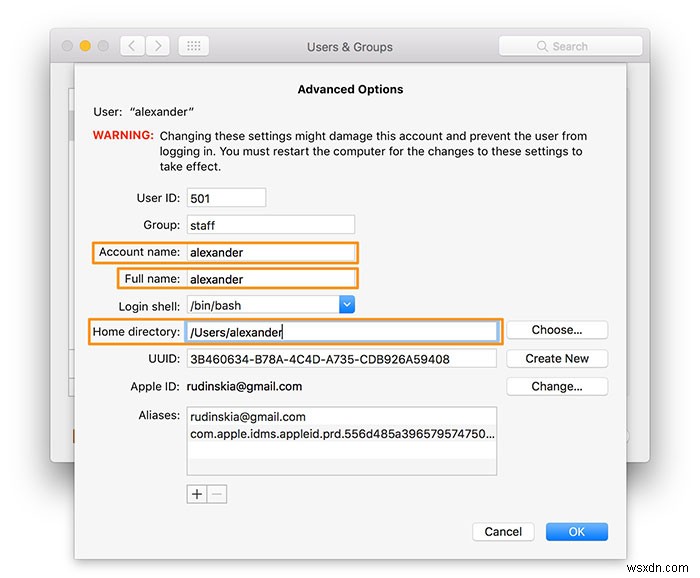 macOSでホームフォルダの名前を変更する方法 