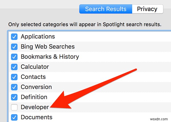 MacのSpotlightから開発者の検索結果を省略する方法 