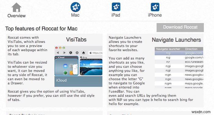 Roccat Browser 5 for Mac：デフォルトのブラウザの実行可能な代替手段 