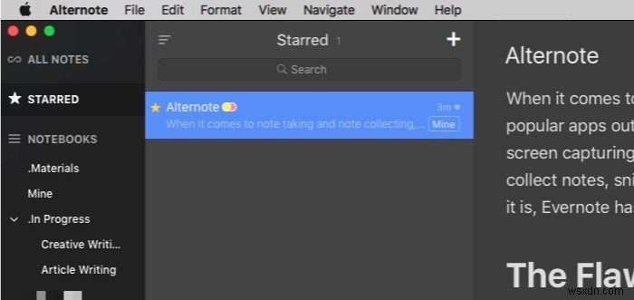 Alternote – MacOSX用のすっきりとしたパワフルなEvernoteベースのメモ取りアプリ 