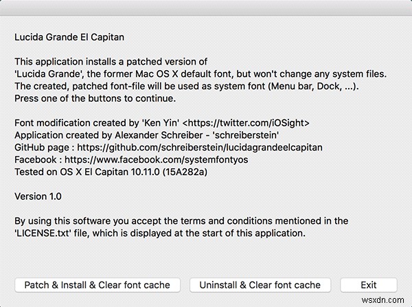 OS XElCapitanでデフォルトフォントをLucidaGrandeに変更する方法 