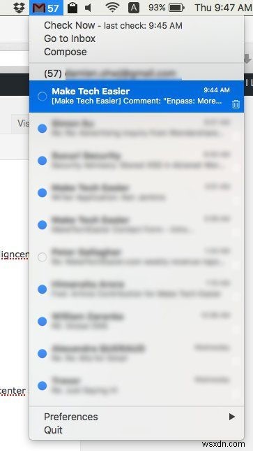 Mia for Gmail：MacのメニューバーからGmailにアクセスする 