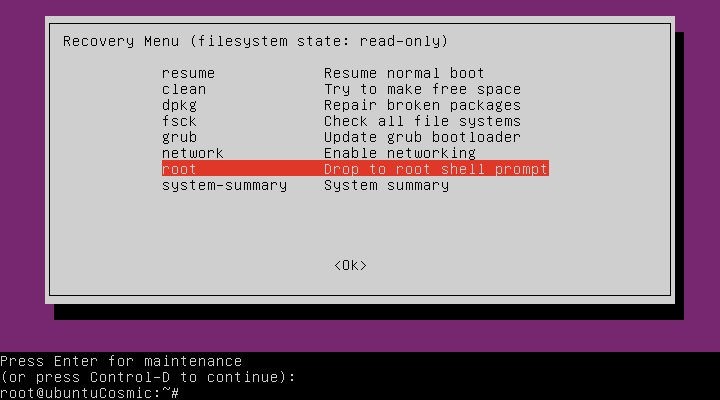 Ubuntuでリカバリモード（セーフモード）で起動する方法 