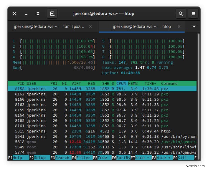 TarですべてのCPUコアを使用してアーカイブを圧縮する方法 