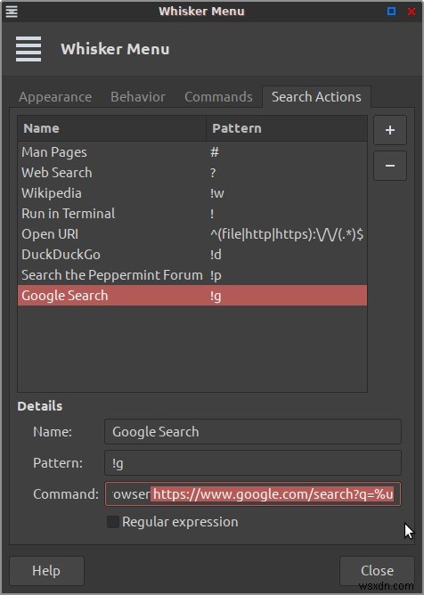 ペパーミントのメインメニューにGoogle検索やその他の検索アクションを追加する方法 