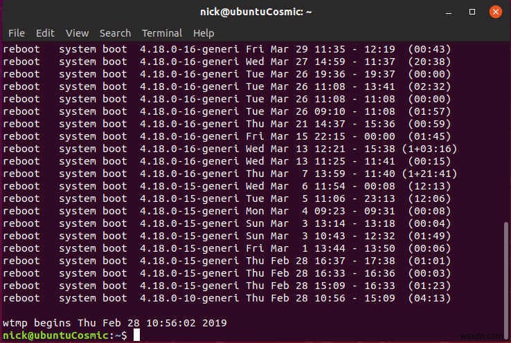 Linuxでシャットダウンと再起動の日付を確認する方法 