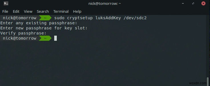 LUKS暗号化パスフレーズを変更する方法 