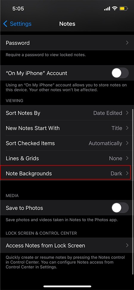 iOSでノートの背景色を変更する方法 