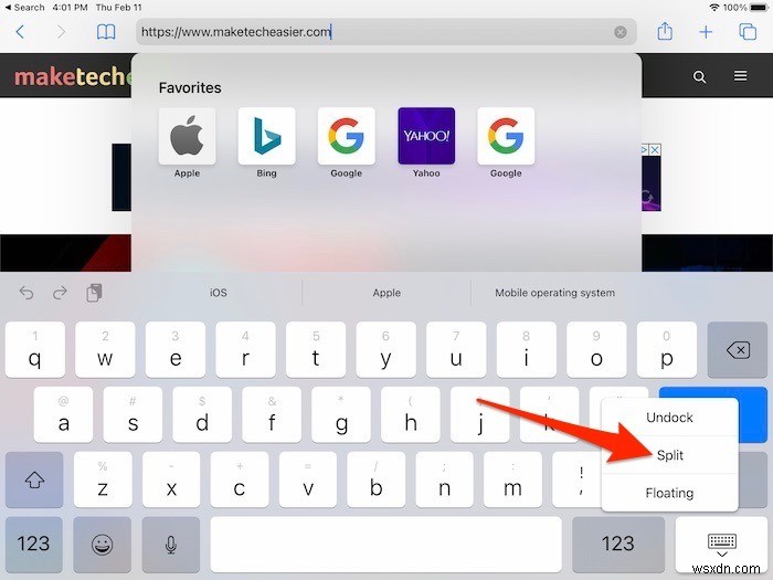 iPadでキーボードを分割および分割解除する方法 