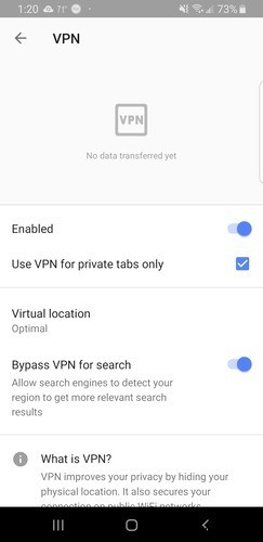 Android用Operaブラウザの無料VPNの使用方法 