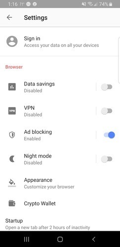 Android用Operaブラウザの無料VPNの使用方法 