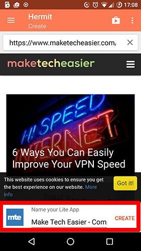 お気に入りのウェブサイトをAndroidでLiteアプリに変換する方法 