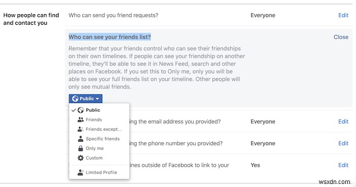 Facebookの友達リストを他の人から隠す方法 