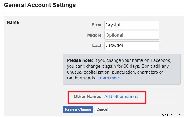 Facebookで名前を変更する方法 