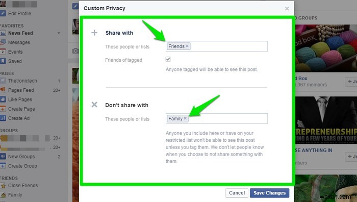 Facebookのステータスを特定の人だけに更新する方法 