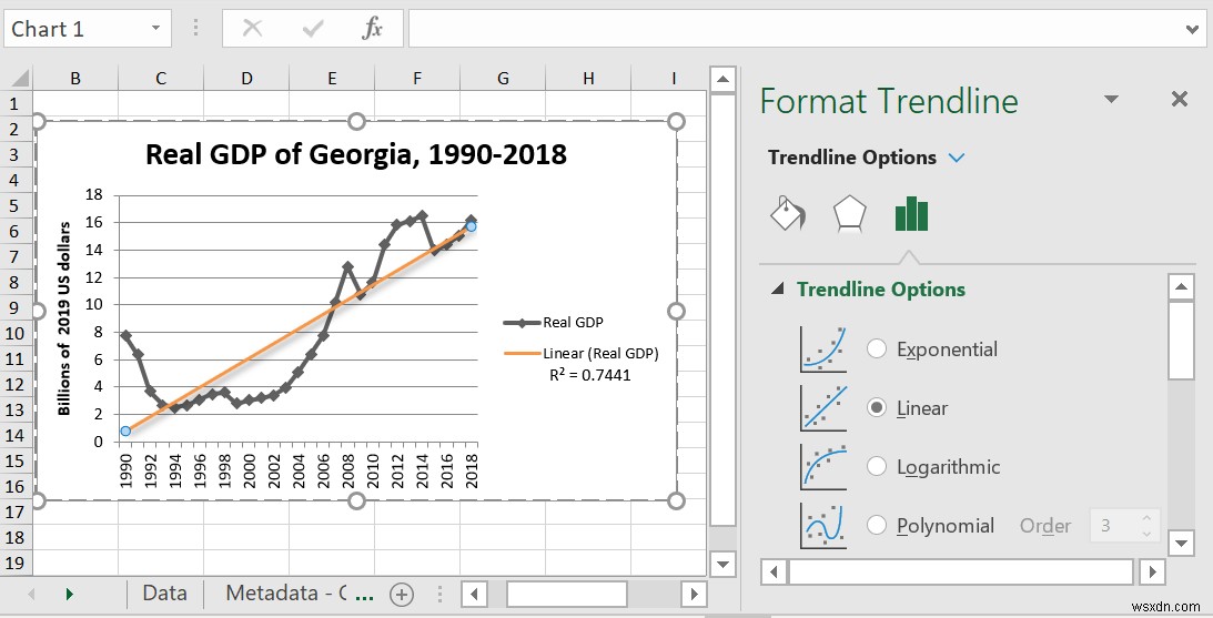 MicrosoftExcelにトレンドラインを挿入する方法 