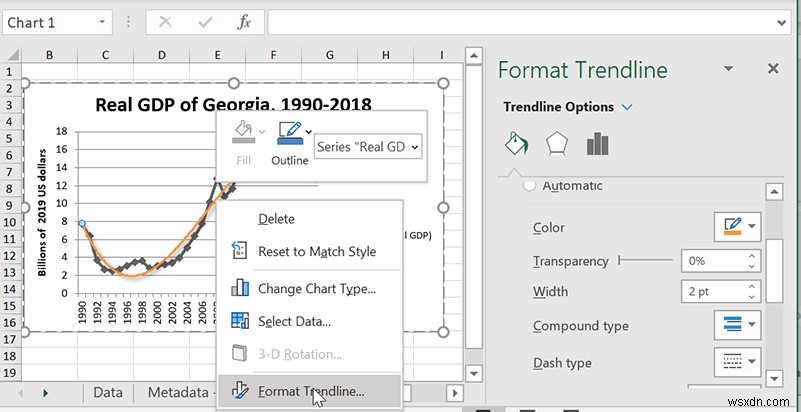 MicrosoftExcelにトレンドラインを挿入する方法 