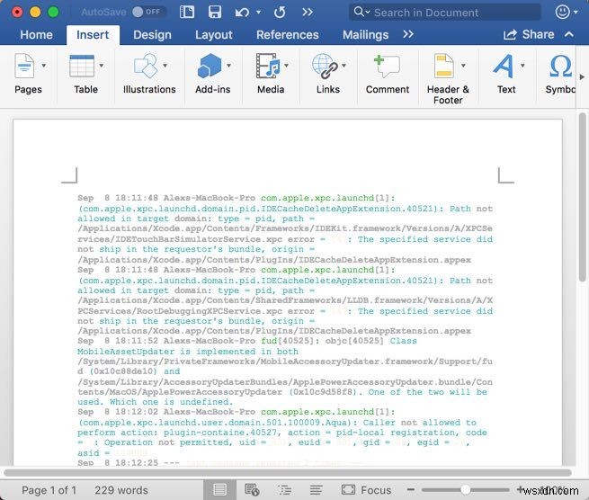 カラーターミナルコードをMicrosoftWordに追加する方法 