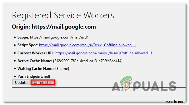 破損したコンテンツエラー「mail.google.com」 