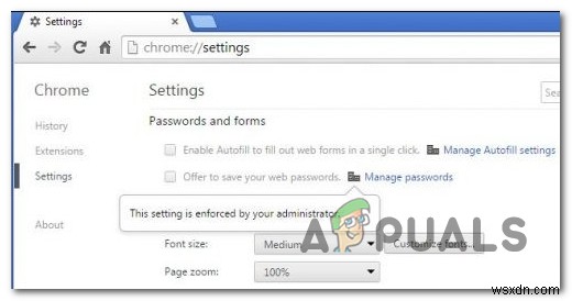 この設定は、GoogleChromeで強制されたエラーです 