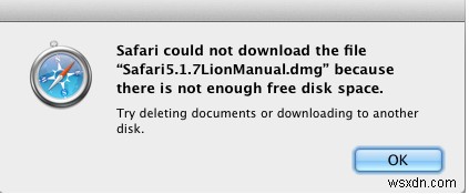 修正：十分なディスク容量がないため、Safariはファイルをダウンロードできませんでした 