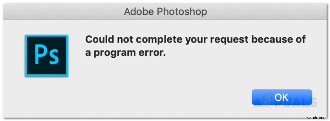 プログラムエラーのため、Photoshopはリクエストを完了できませんでした 