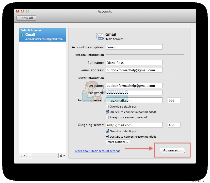 修正：Mac上のGmailのOutlookエラー1025「無効なメールボックス名」 