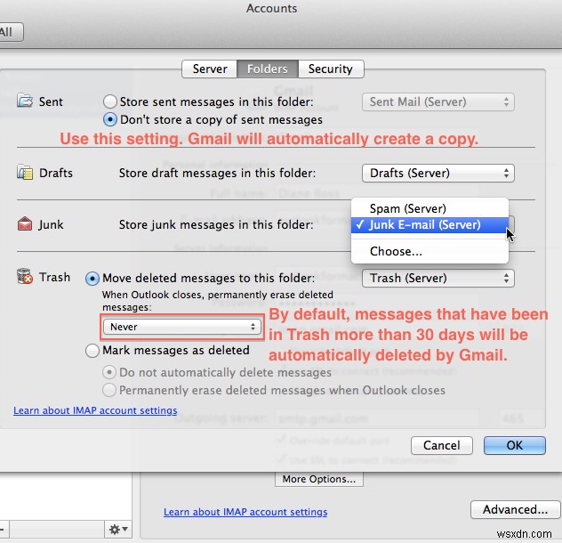 修正：Mac上のGmailのOutlookエラー1025「無効なメールボックス名」 
