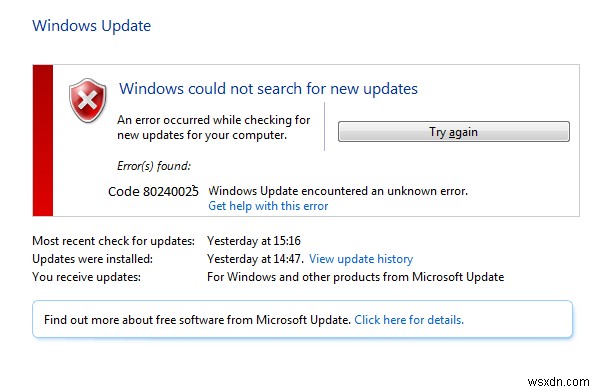 WindowsUpdateエラー80240025を解決します 