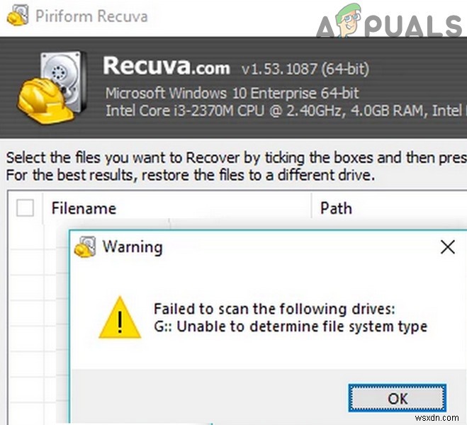 Recuvaがファイルシステムタイプを判別できない（エラー）を解決する 