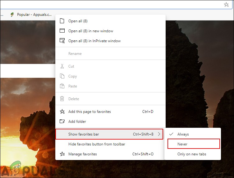 Microsoft Edgeでお気に入りバーを追加または削除する方法は？ 