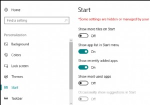 Windows 10でスタートメニューの背景のカスタマイズを無効にする方法は？ 
