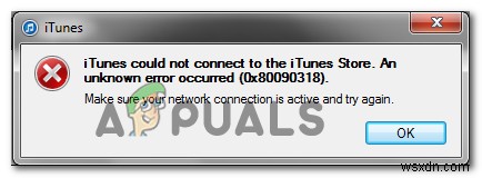 iTunesStoreWebサイトにアクセスするときのエラーコード0x80090318 
