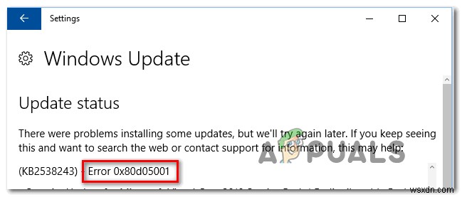WindowsUpdateストアエラー0x80D05001を修正する方法 